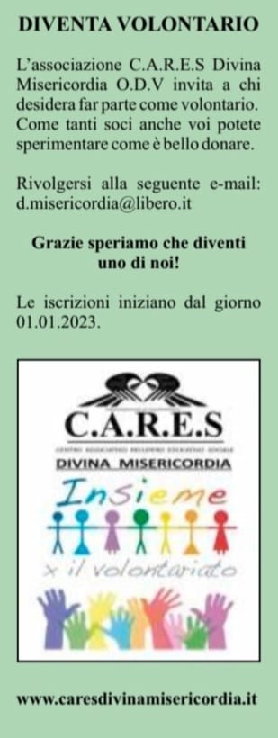 Diventa Volontario Cares Divina Misericordia